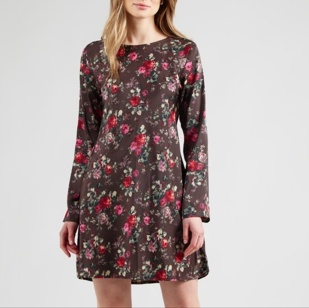 Gap Long Sleeve Floralcore Boho Satin Feel Dress Womens Size XS